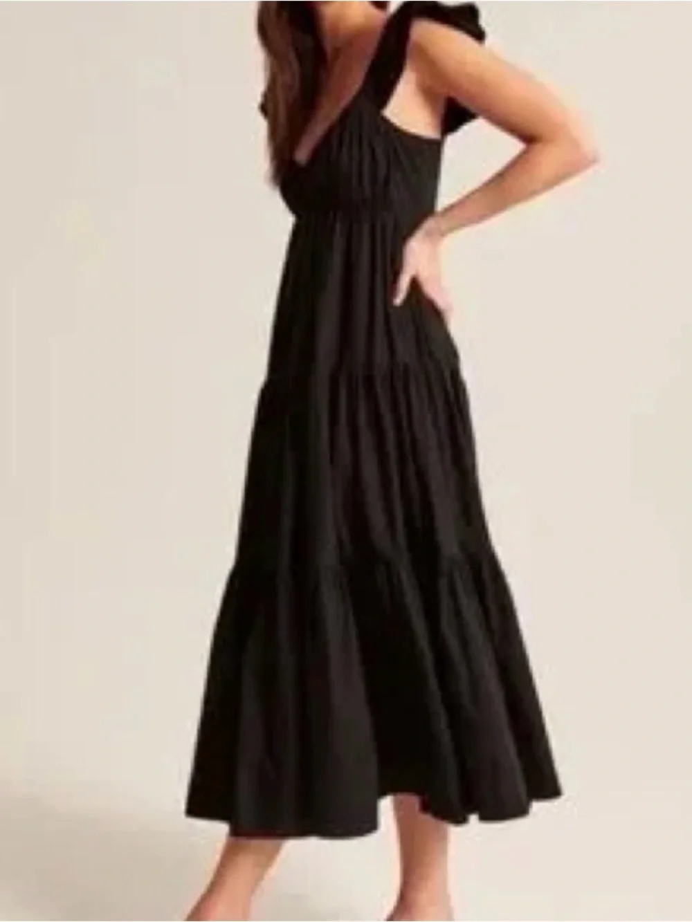Abercrombie & Finch Tiered Ruffle Sleeve Poplin Maxi Dress M Black Whimsigoth